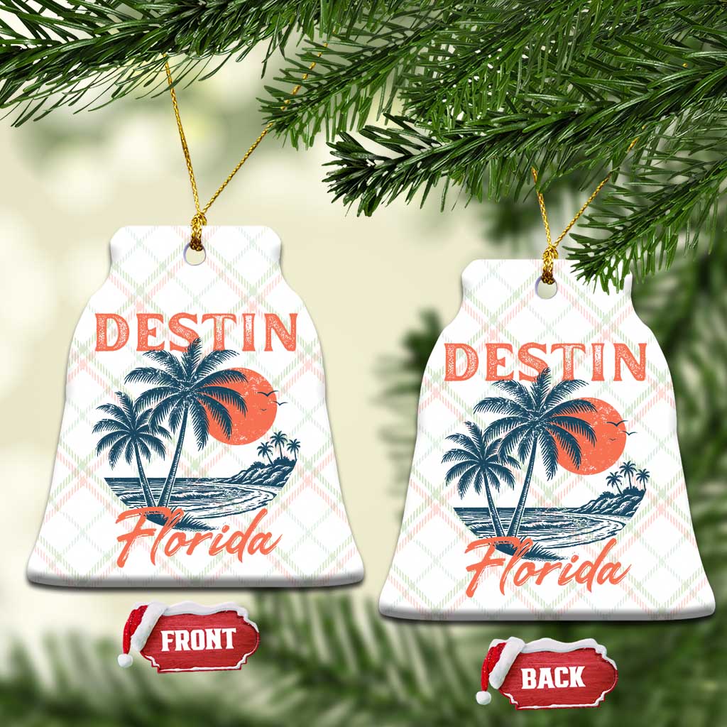 Vintage Destin Florida Beach Ceramic Ornament Sunset Palm Tree Graphic