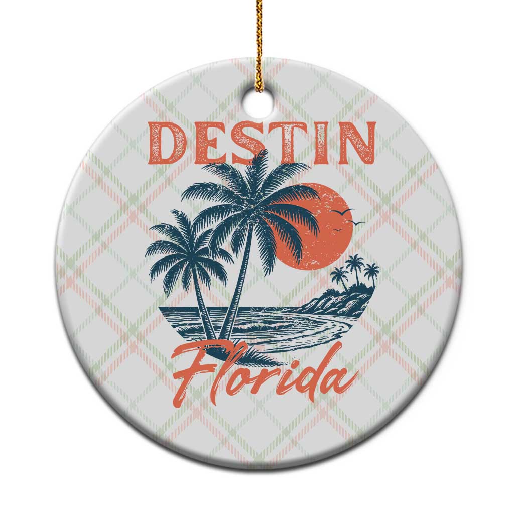 Vintage Destin Florida Beach Ceramic Ornament Sunset Palm Tree Graphic
