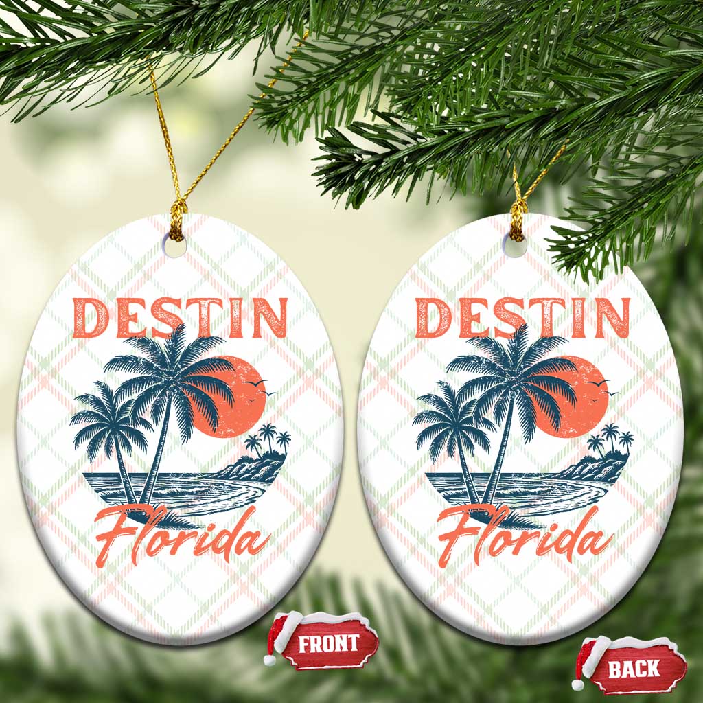 Vintage Destin Florida Beach Ceramic Ornament Sunset Palm Tree Graphic
