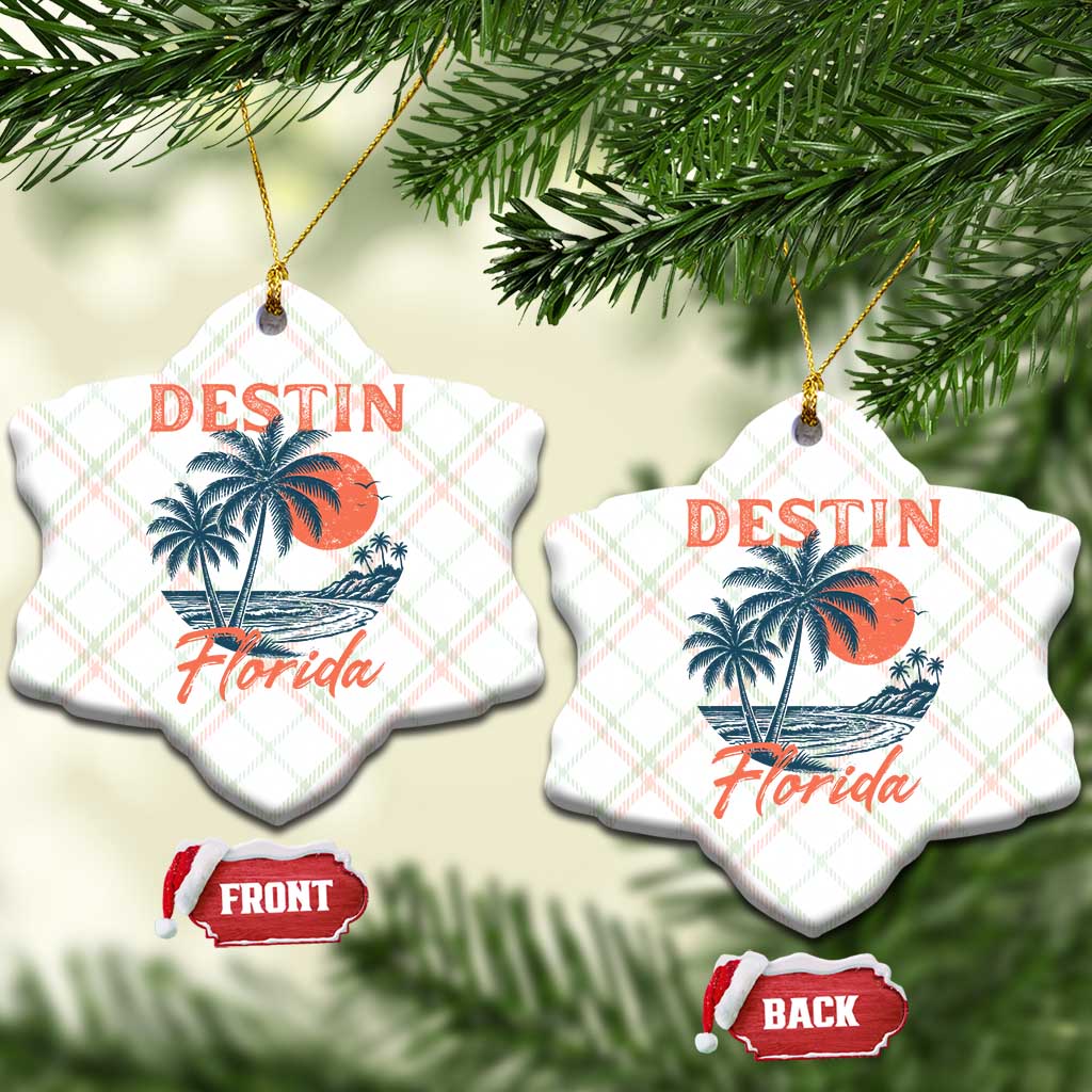 Vintage Destin Florida Beach Ceramic Ornament Sunset Palm Tree Graphic