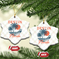 Vintage Destin Florida Beach Ceramic Ornament Sunset Palm Tree Graphic