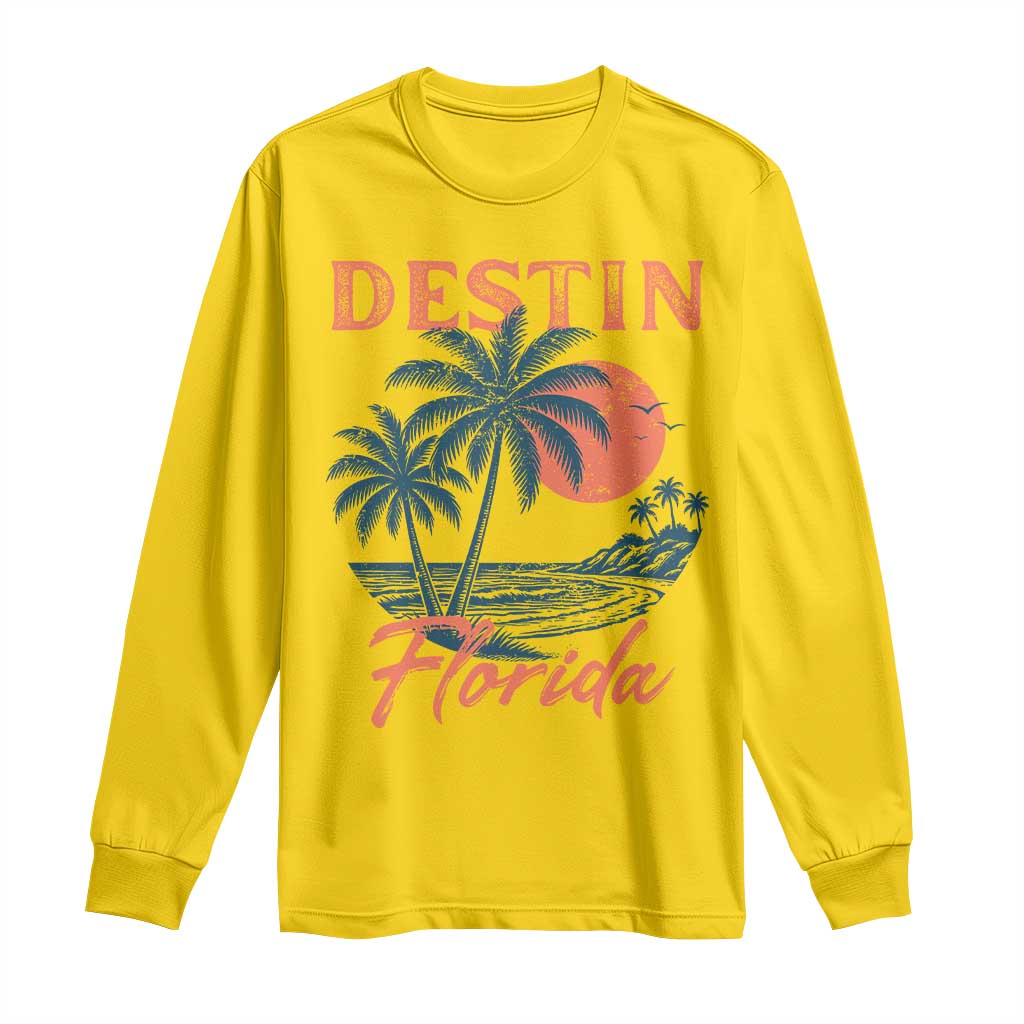 Vintage Destin Florida Beach Long Sleeve Shirt Sunset Palm Tree Graphic