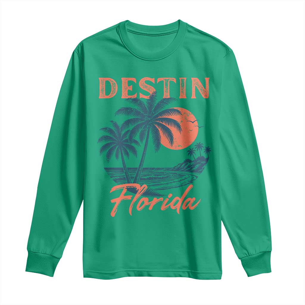 Vintage Destin Florida Beach Long Sleeve Shirt Sunset Palm Tree Graphic