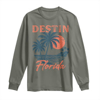 Vintage Destin Florida Beach Long Sleeve Shirt Sunset Palm Tree Graphic