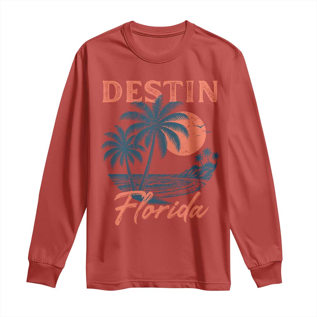 Vintage Destin Florida Beach Long Sleeve Shirt Sunset Palm Tree Graphic