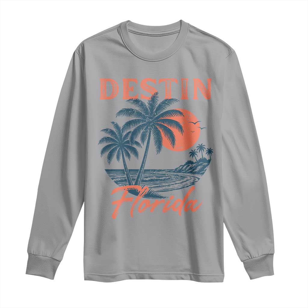 Vintage Destin Florida Beach Long Sleeve Shirt Sunset Palm Tree Graphic
