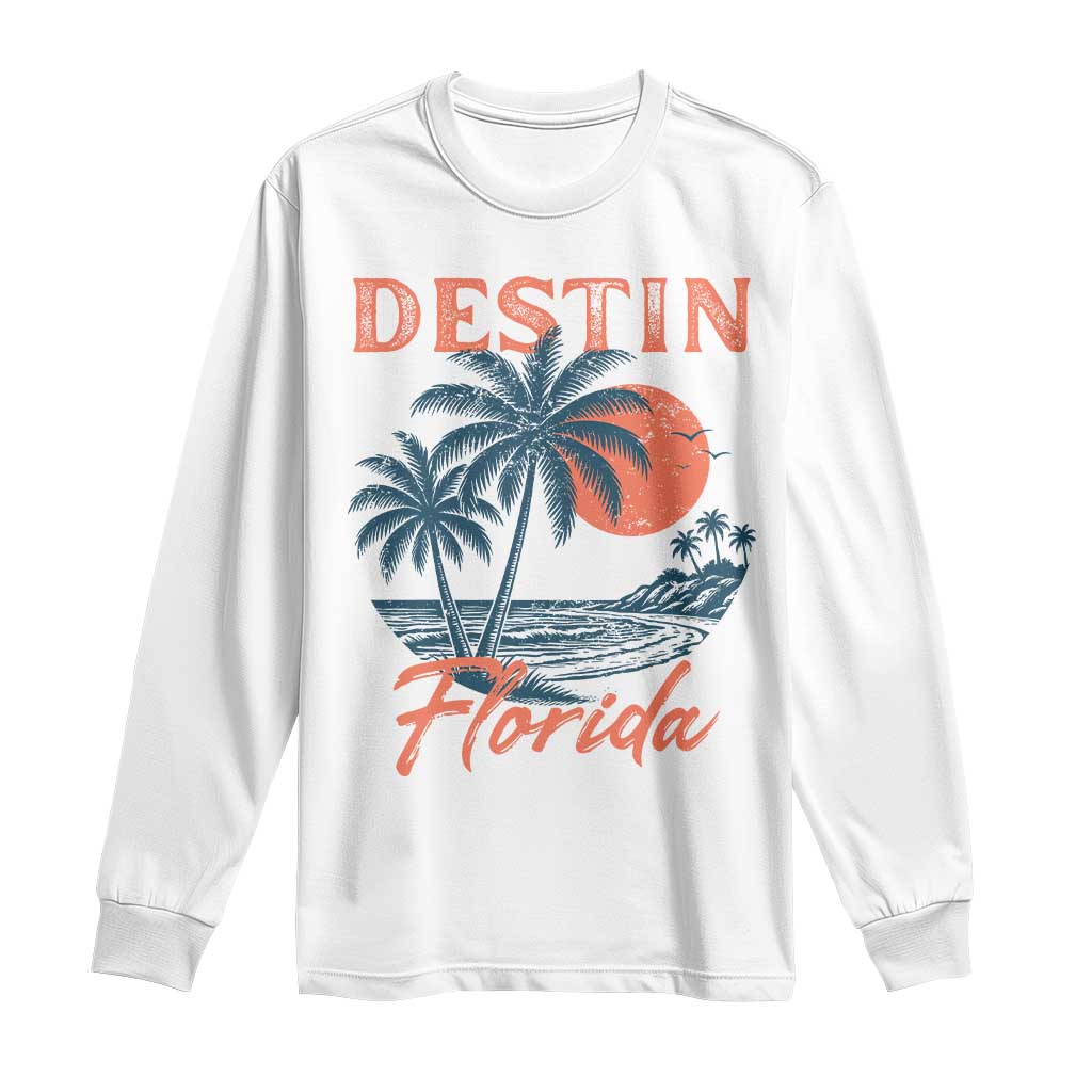 Vintage Destin Florida Beach Long Sleeve Shirt Sunset Palm Tree Graphic