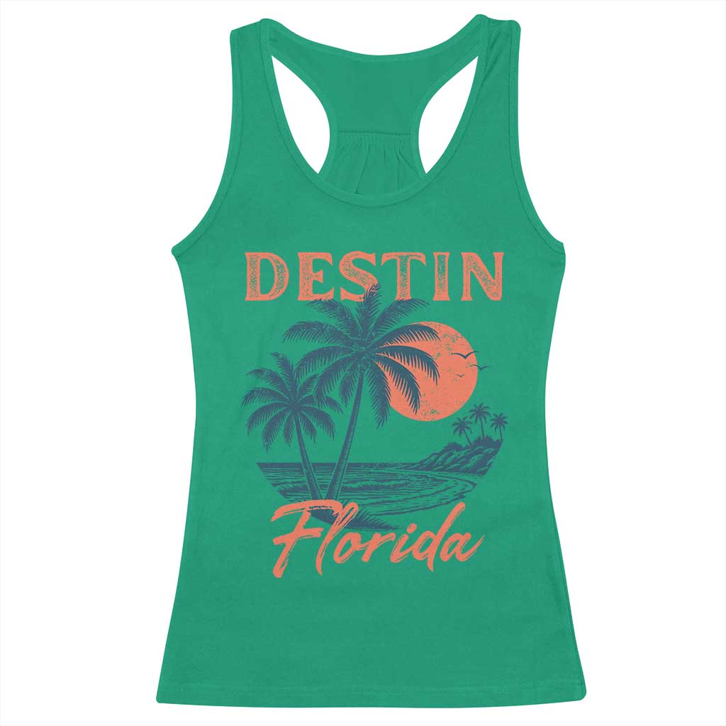 Vintage Destin Florida Beach Racerback Tank Top Sunset Palm Tree Graphic