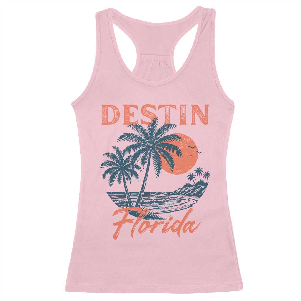 Vintage Destin Florida Beach Racerback Tank Top Sunset Palm Tree Graphic