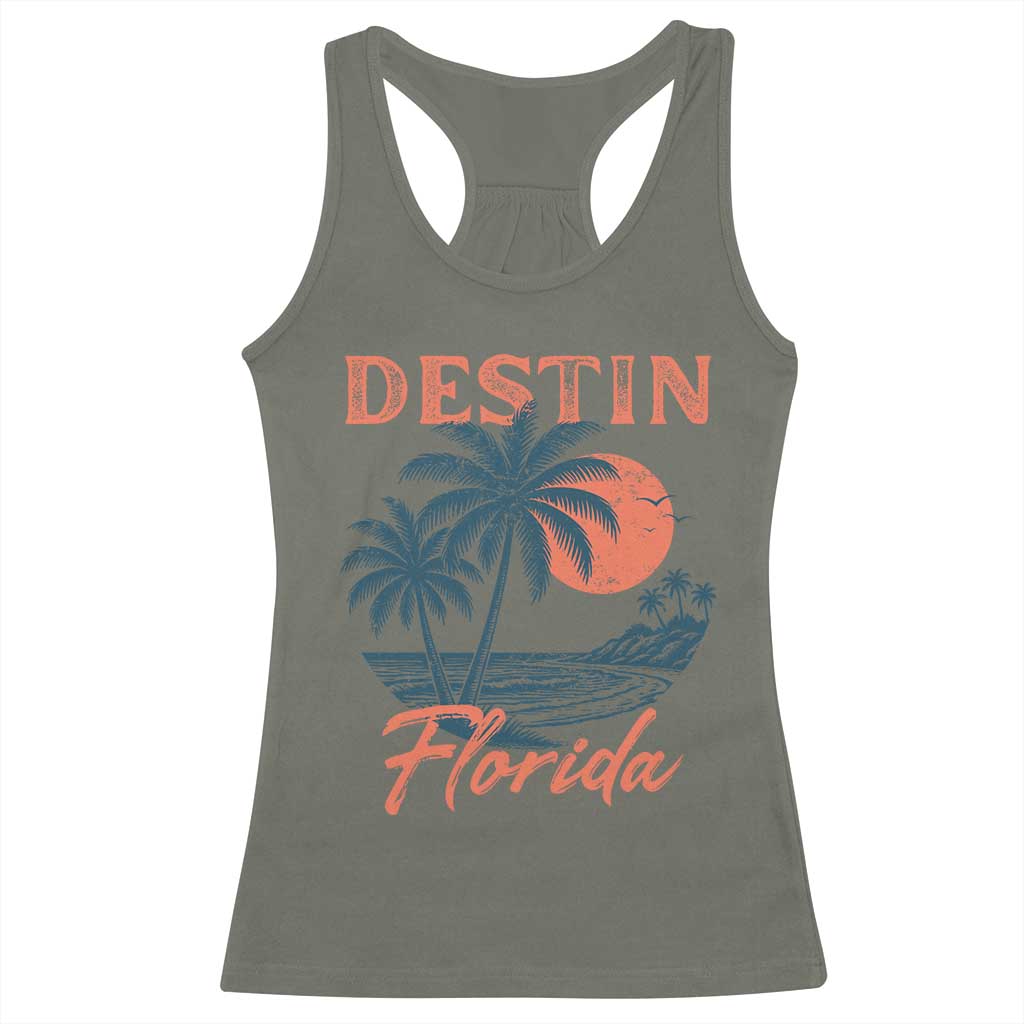 Vintage Destin Florida Beach Racerback Tank Top Sunset Palm Tree Graphic