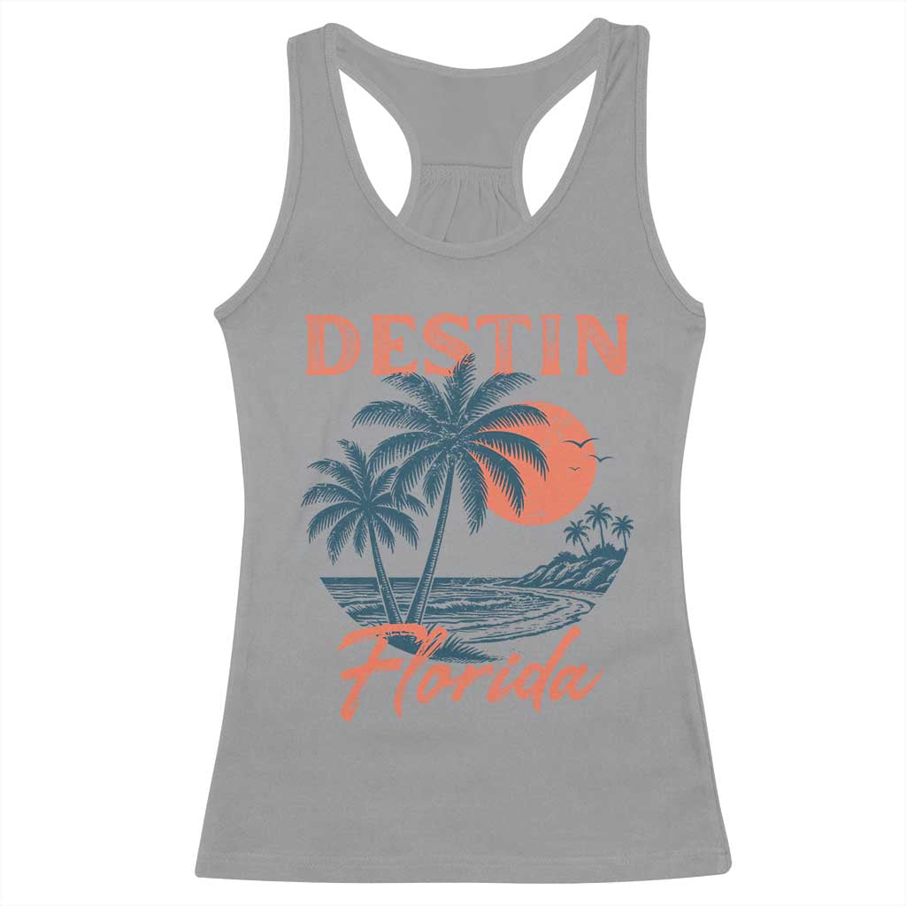 Vintage Destin Florida Beach Racerback Tank Top Sunset Palm Tree Graphic