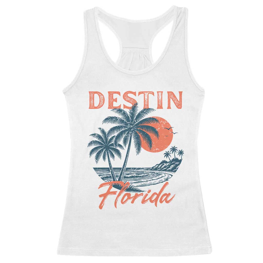 Vintage Destin Florida Beach Racerback Tank Top Sunset Palm Tree Graphic