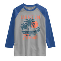 Vintage Destin Florida Beach Raglan Shirt Sunset Palm Tree Graphic
