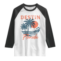 Vintage Destin Florida Beach Raglan Shirt Sunset Palm Tree Graphic