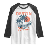 Vintage Destin Florida Beach Raglan Shirt Sunset Palm Tree Graphic