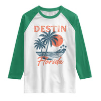 Vintage Destin Florida Beach Raglan Shirt Sunset Palm Tree Graphic