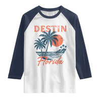 Vintage Destin Florida Beach Raglan Shirt Sunset Palm Tree Graphic