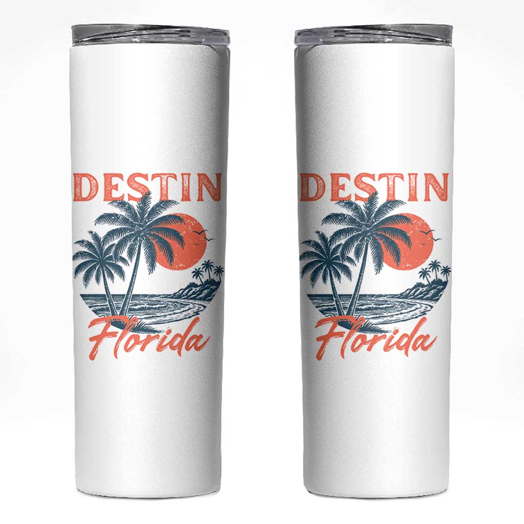 Vintage Destin Florida Beach Skinny Tumbler Sunset Palm Tree Graphic