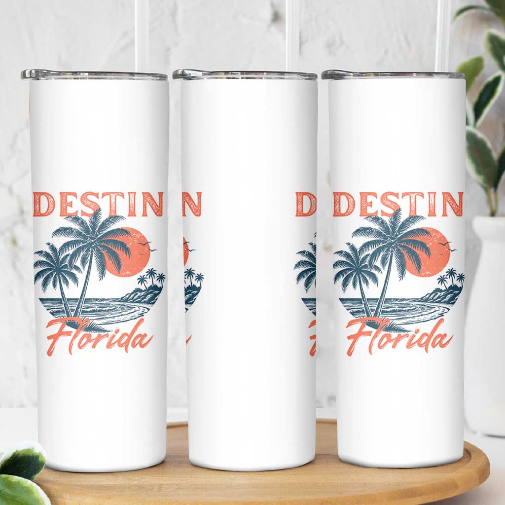 Vintage Destin Florida Beach Skinny Tumbler Sunset Palm Tree Graphic
