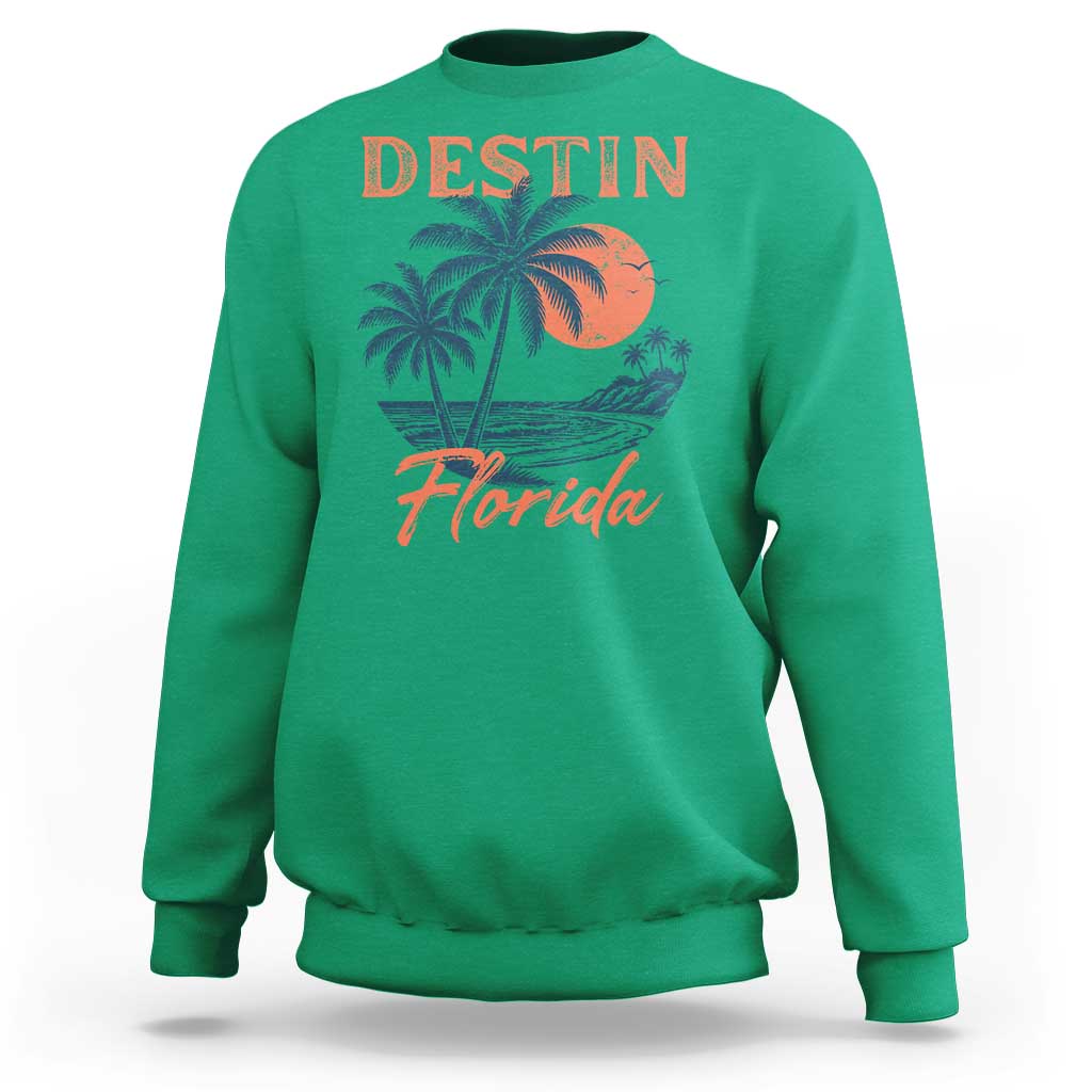 Vintage Destin Florida Beach Sweatshirt Sunset Palm Tree Graphic