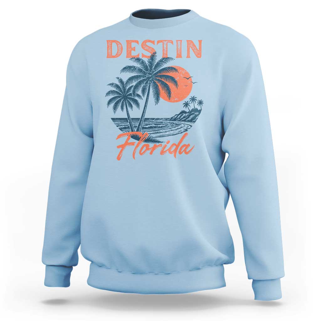 Vintage Destin Florida Beach Sweatshirt Sunset Palm Tree Graphic