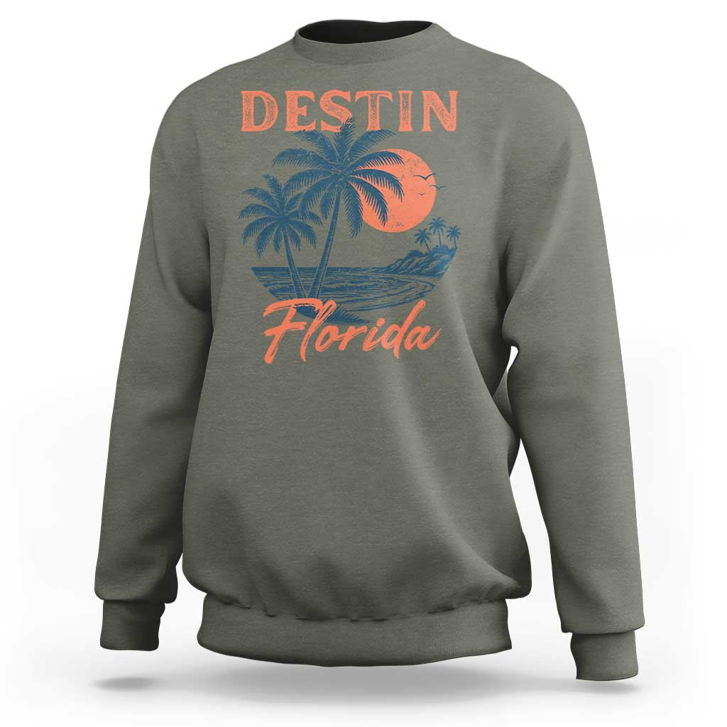 Vintage Destin Florida Beach Sweatshirt Sunset Palm Tree Graphic