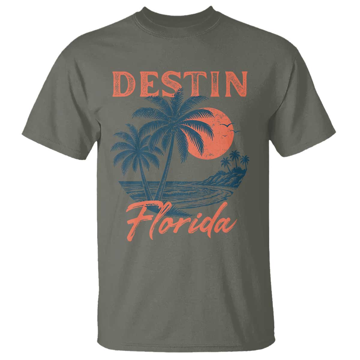 Vintage Destin Florida Beach T Shirt Sunset Palm Tree Graphic