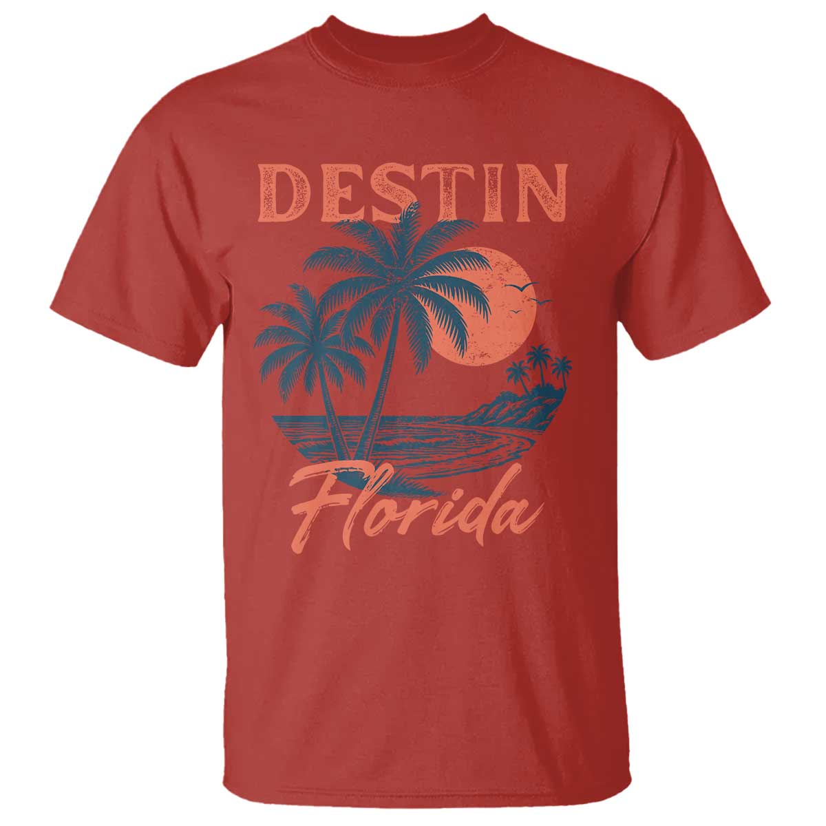 Vintage Destin Florida Beach T Shirt Sunset Palm Tree Graphic