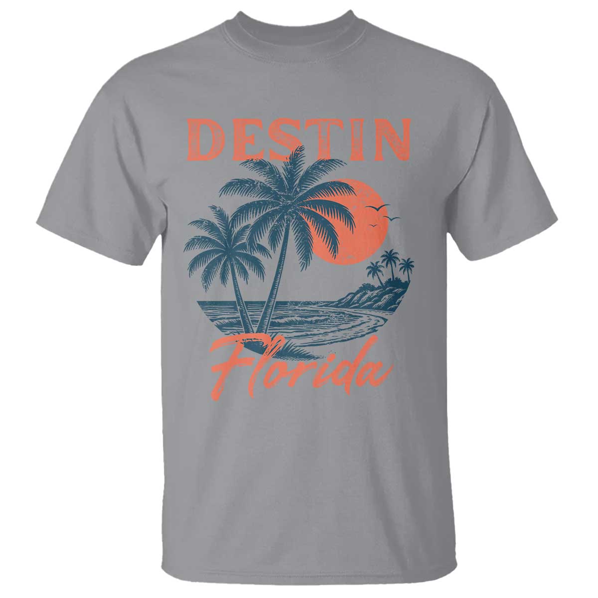 Vintage Destin Florida Beach T Shirt Sunset Palm Tree Graphic