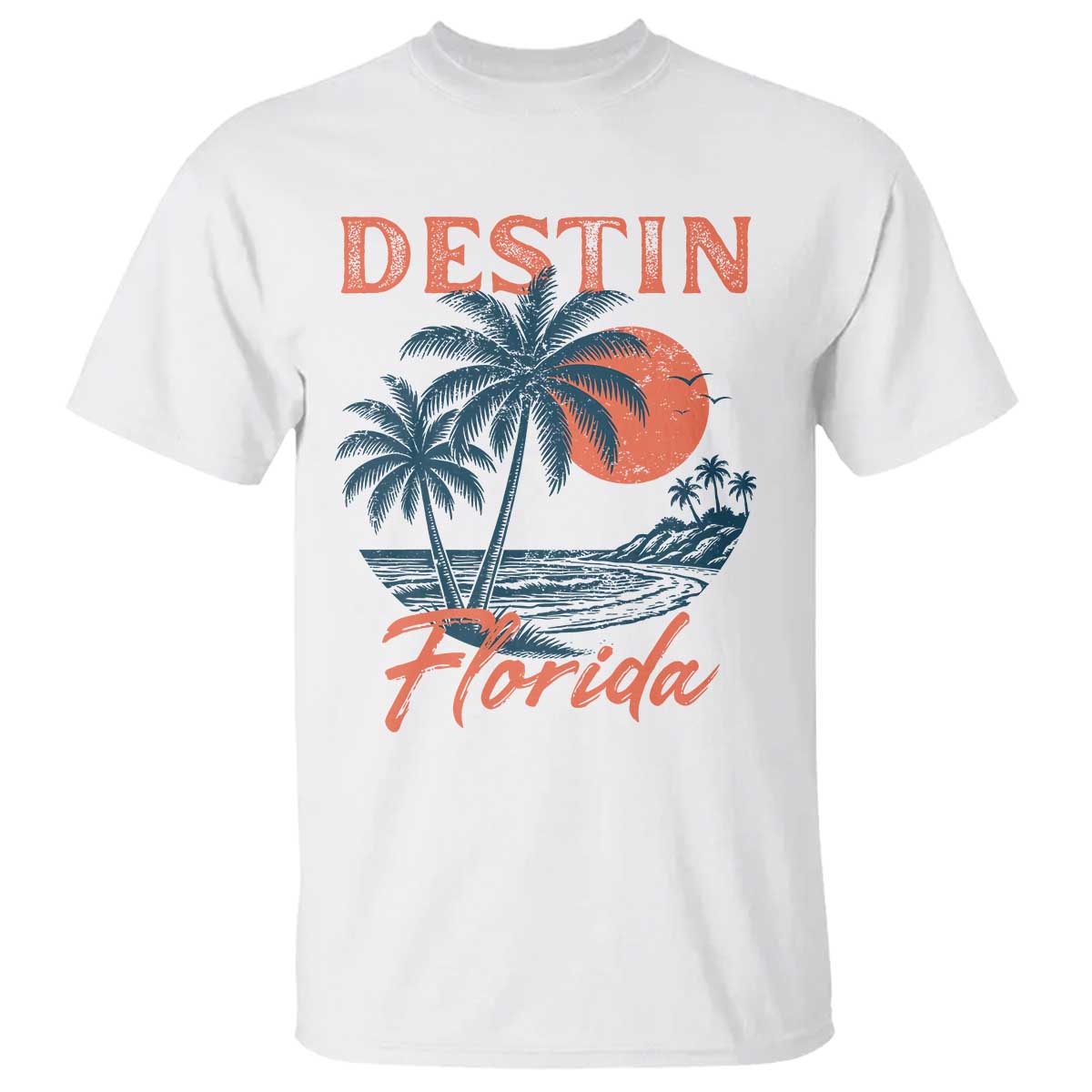 Vintage Destin Florida Beach T Shirt Sunset Palm Tree Graphic