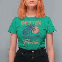 Vintage Destin Florida Beach T Shirt For Women Sunset Palm Tree Graphic