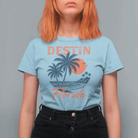 Vintage Destin Florida Beach T Shirt For Women Sunset Palm Tree Graphic