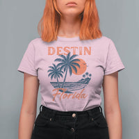 Vintage Destin Florida Beach T Shirt For Women Sunset Palm Tree Graphic