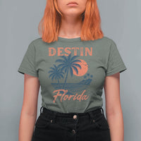 Vintage Destin Florida Beach T Shirt For Women Sunset Palm Tree Graphic