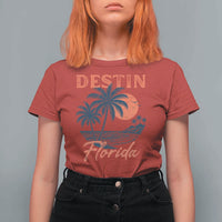 Vintage Destin Florida Beach T Shirt For Women Sunset Palm Tree Graphic