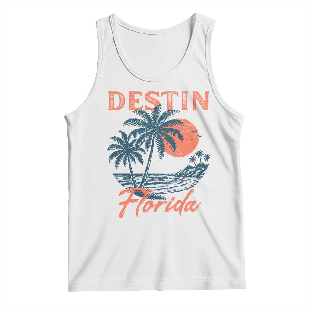 Vintage Destin Florida Beach Tank Top Sunset Palm Tree Graphic