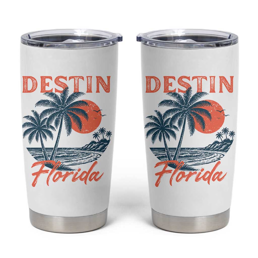 Vintage Destin Florida Beach Tumbler Cup Sunset Palm Tree Graphic