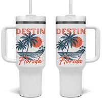 Vintage Destin Florida Beach Tumbler With Handle Sunset Palm Tree Graphic