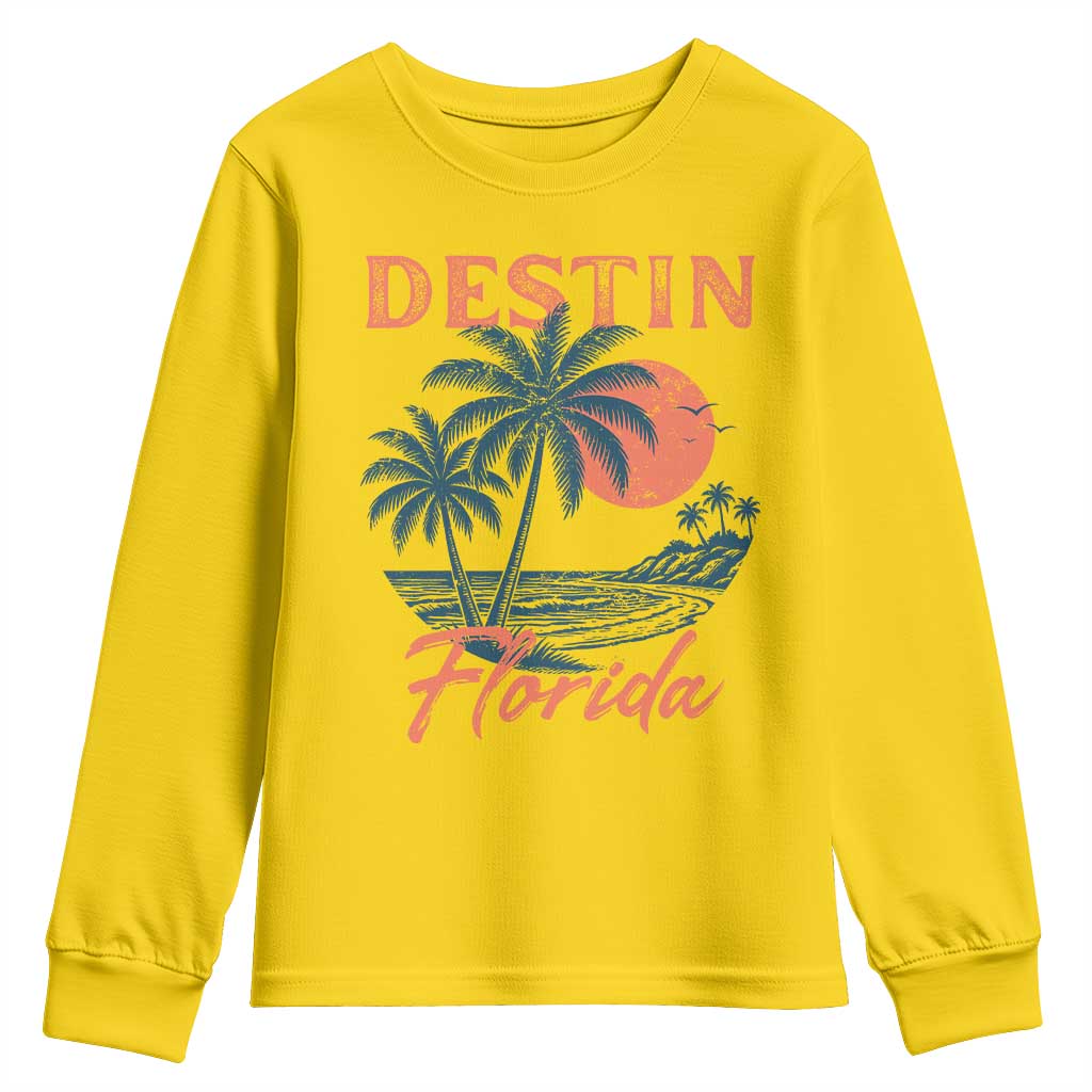 Vintage Destin Florida Beach Youth Sweatshirt Sunset Palm Tree Graphic