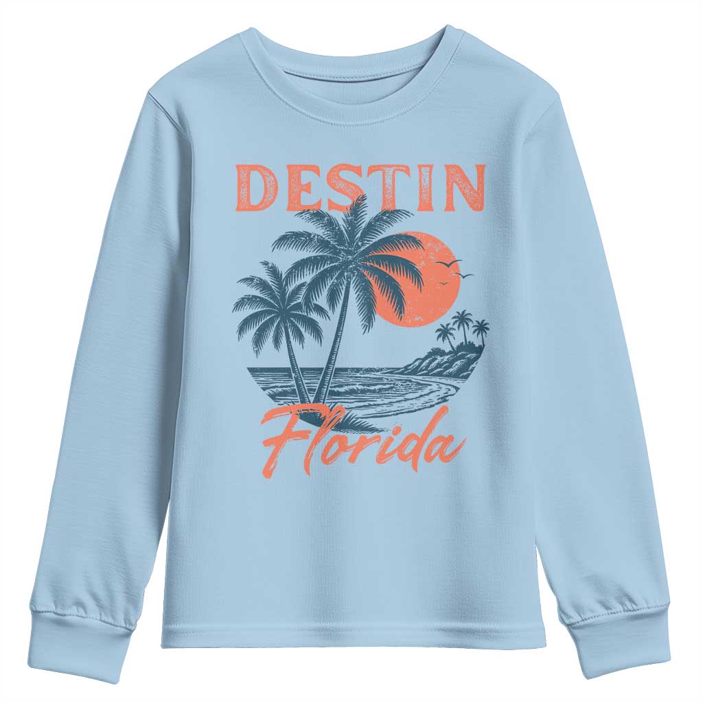 Vintage Destin Florida Beach Youth Sweatshirt Sunset Palm Tree Graphic