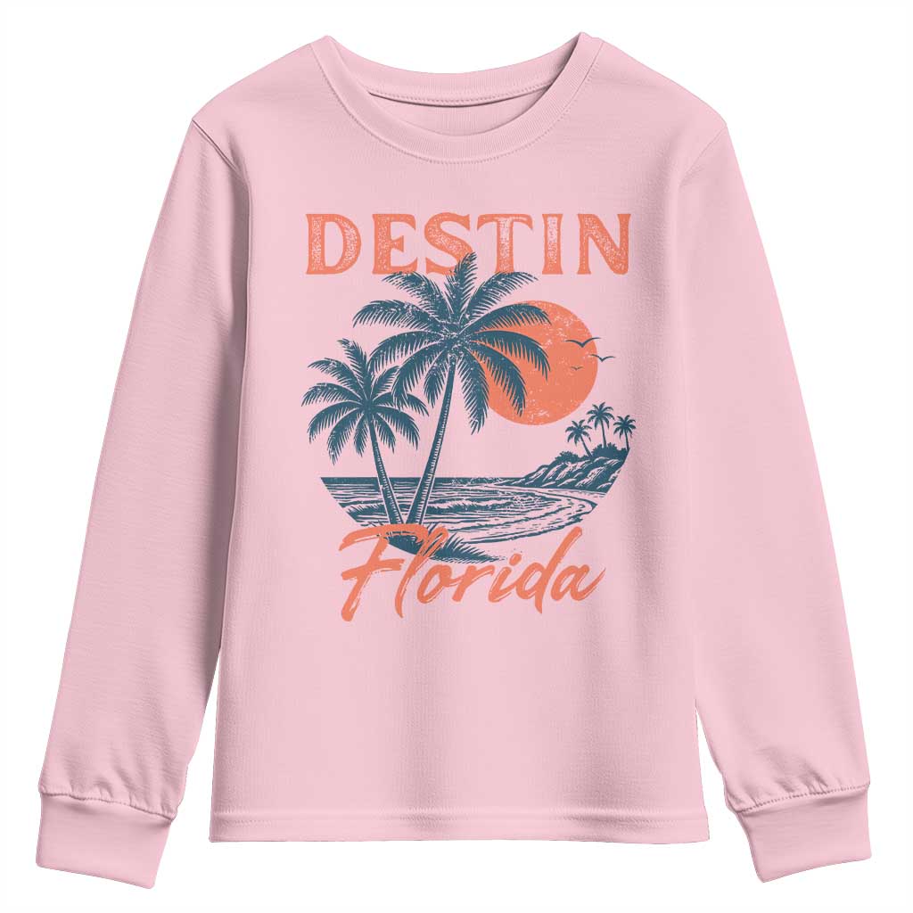 Vintage Destin Florida Beach Youth Sweatshirt Sunset Palm Tree Graphic
