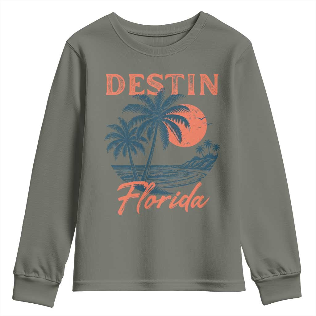 Vintage Destin Florida Beach Youth Sweatshirt Sunset Palm Tree Graphic