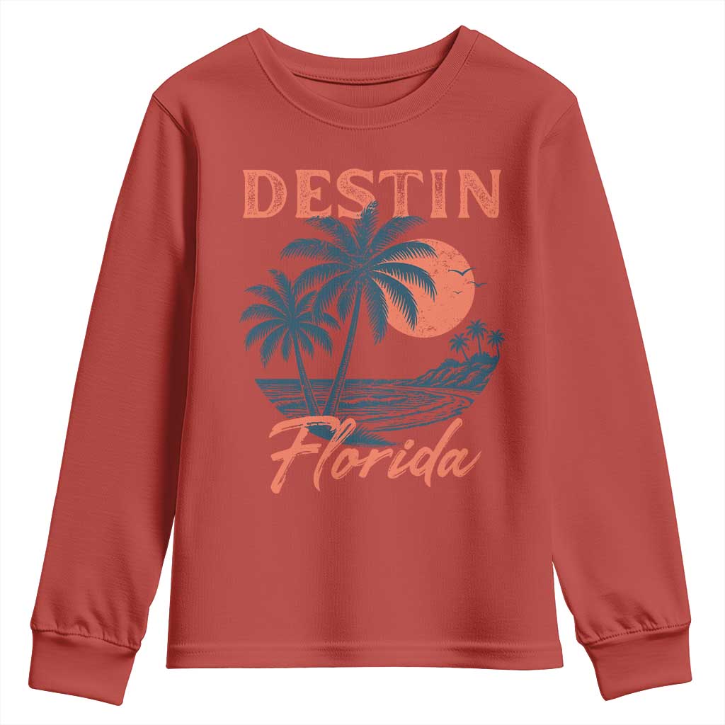 Vintage Destin Florida Beach Youth Sweatshirt Sunset Palm Tree Graphic