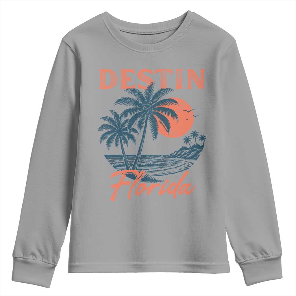 Vintage Destin Florida Beach Youth Sweatshirt Sunset Palm Tree Graphic