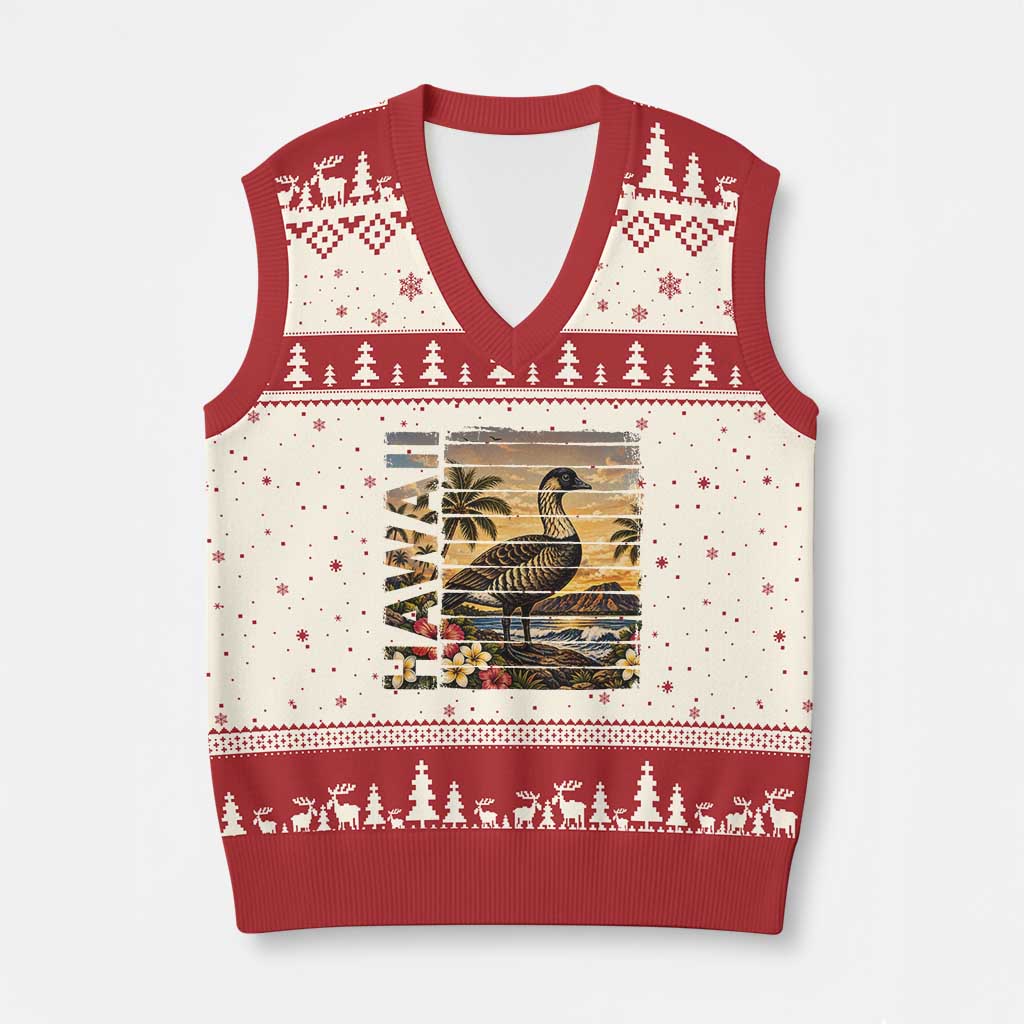 Hawaii Tropical Bird V-Neck Knit Sweater Vest Summer Island Vacation Gift