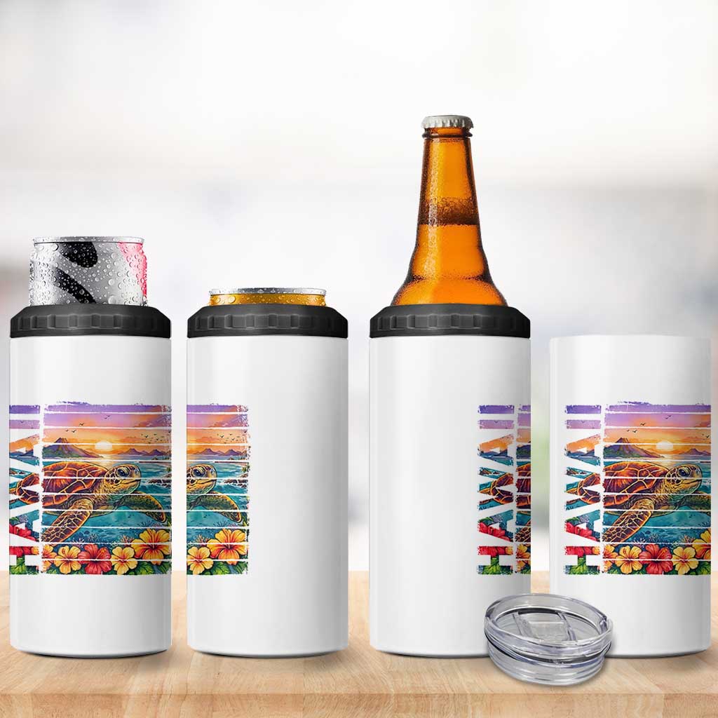 Hawaii Sea Turtle 4 in 1 Can Cooler Tumbler Tropical Sunset Island Vacation Gift
