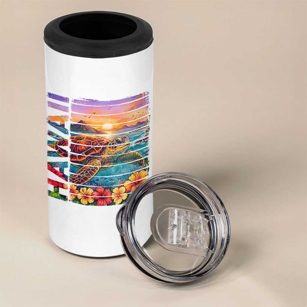 Hawaii Sea Turtle 4 in 1 Can Cooler Tumbler Tropical Sunset Island Vacation Gift