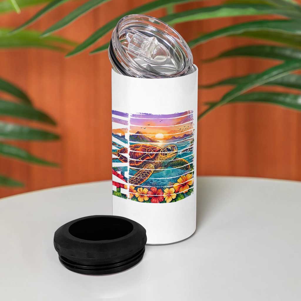 Hawaii Sea Turtle 4 in 1 Can Cooler Tumbler Tropical Sunset Island Vacation Gift