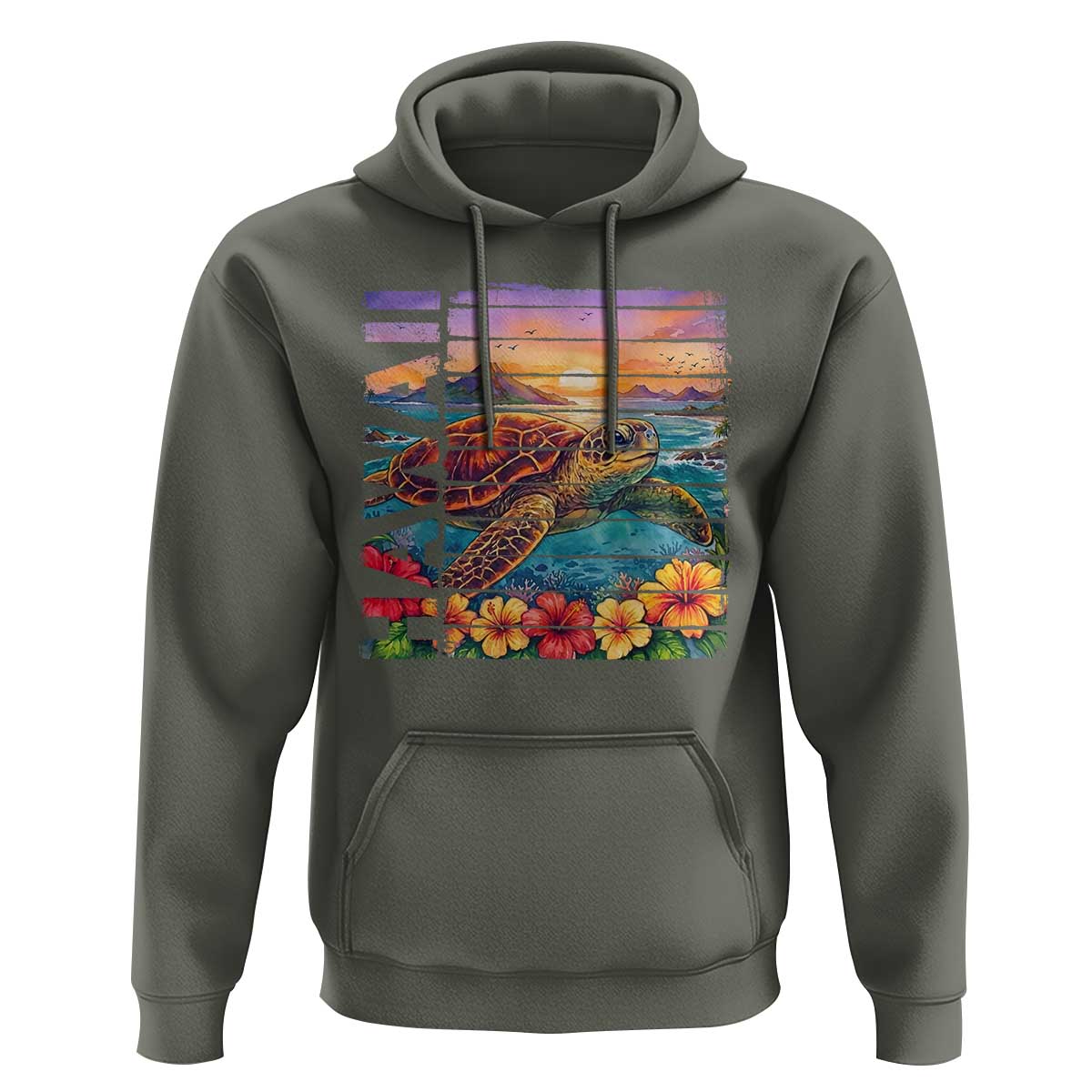 Hawaii Sea Turtle Hoodie Tropical Sunset Island Vacation Gift