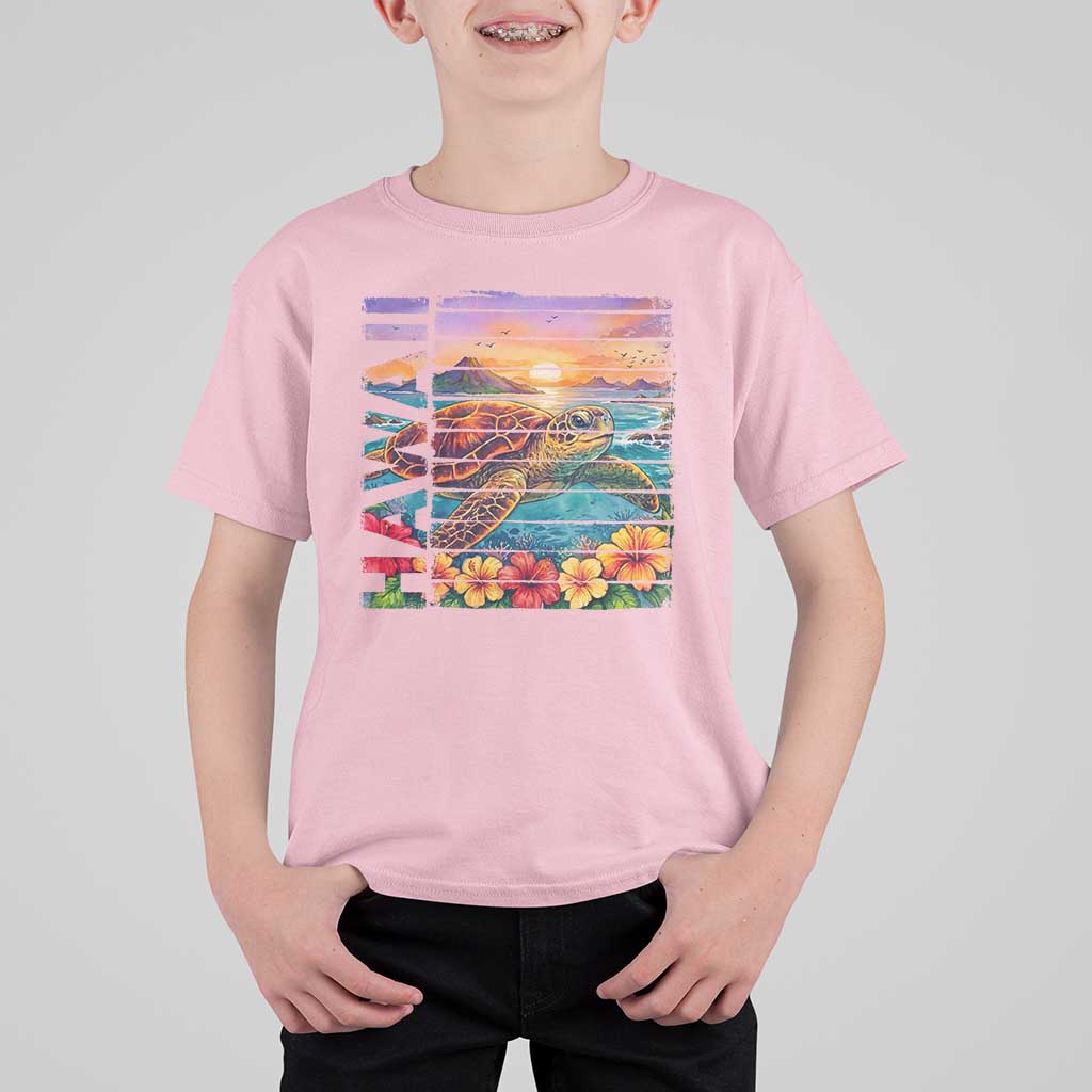 Hawaii Sea Turtle T Shirt For Kid Tropical Sunset Island Vacation Gift